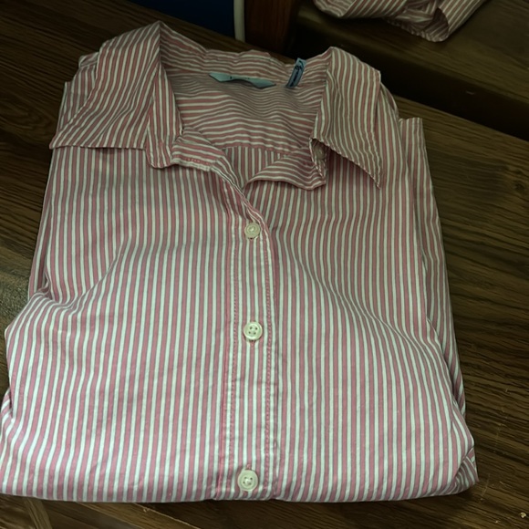 IZOD Petite Pink Gray & White Striped Button Up Blouse 3/4 Sleeves Fitted PXL - Picture 3 of 16